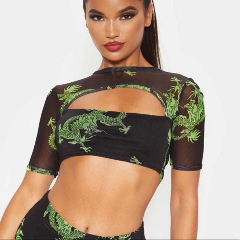 Pretty little thing dragon printed mesh crop top!